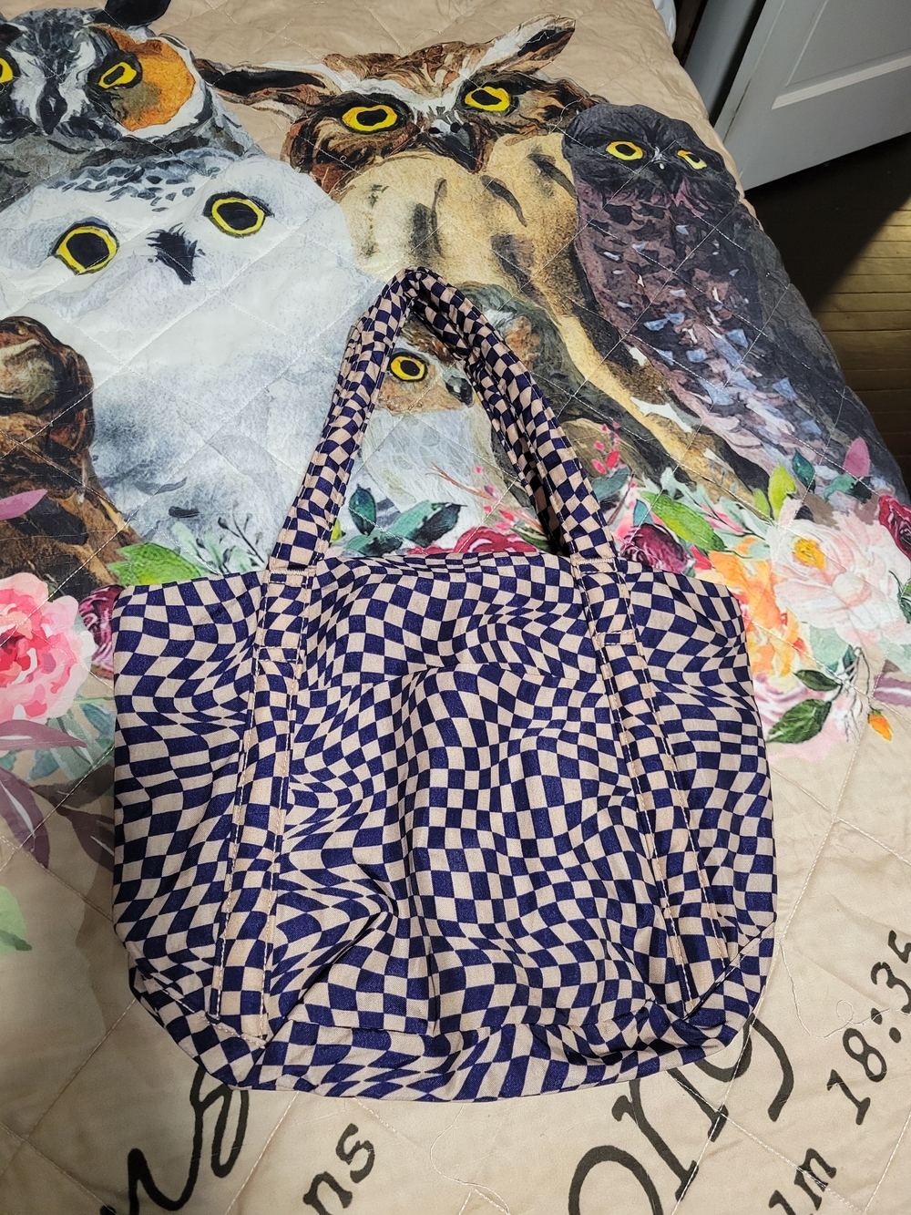 BAGGU INDIGO TRIPPY CHECKERS MINI CLOUD BAG